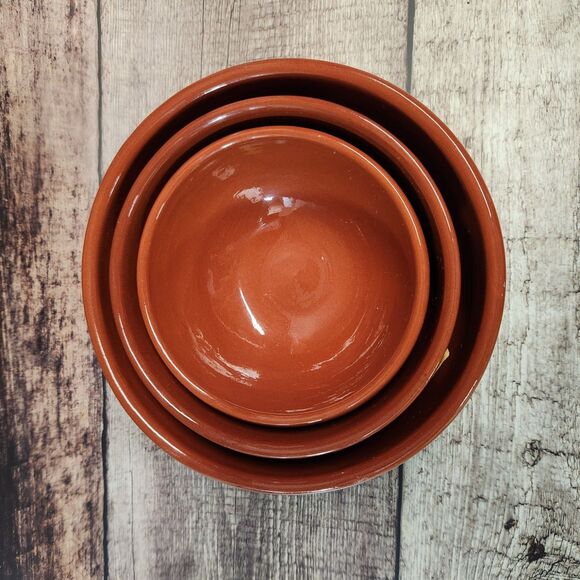 Set 3 HM Mixing Bowls Hungarian Folk Art Redware Pottery Farmhouse NEW READ - Picture 8 of 12